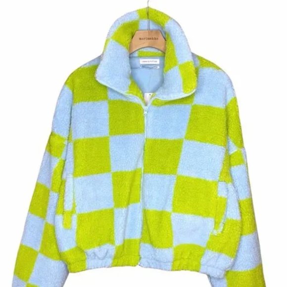 Urban Outfitters Olivia Blue Green Mod Checkered Sherpa Jacket. Unworn. Size XS - Picture 4 of 7